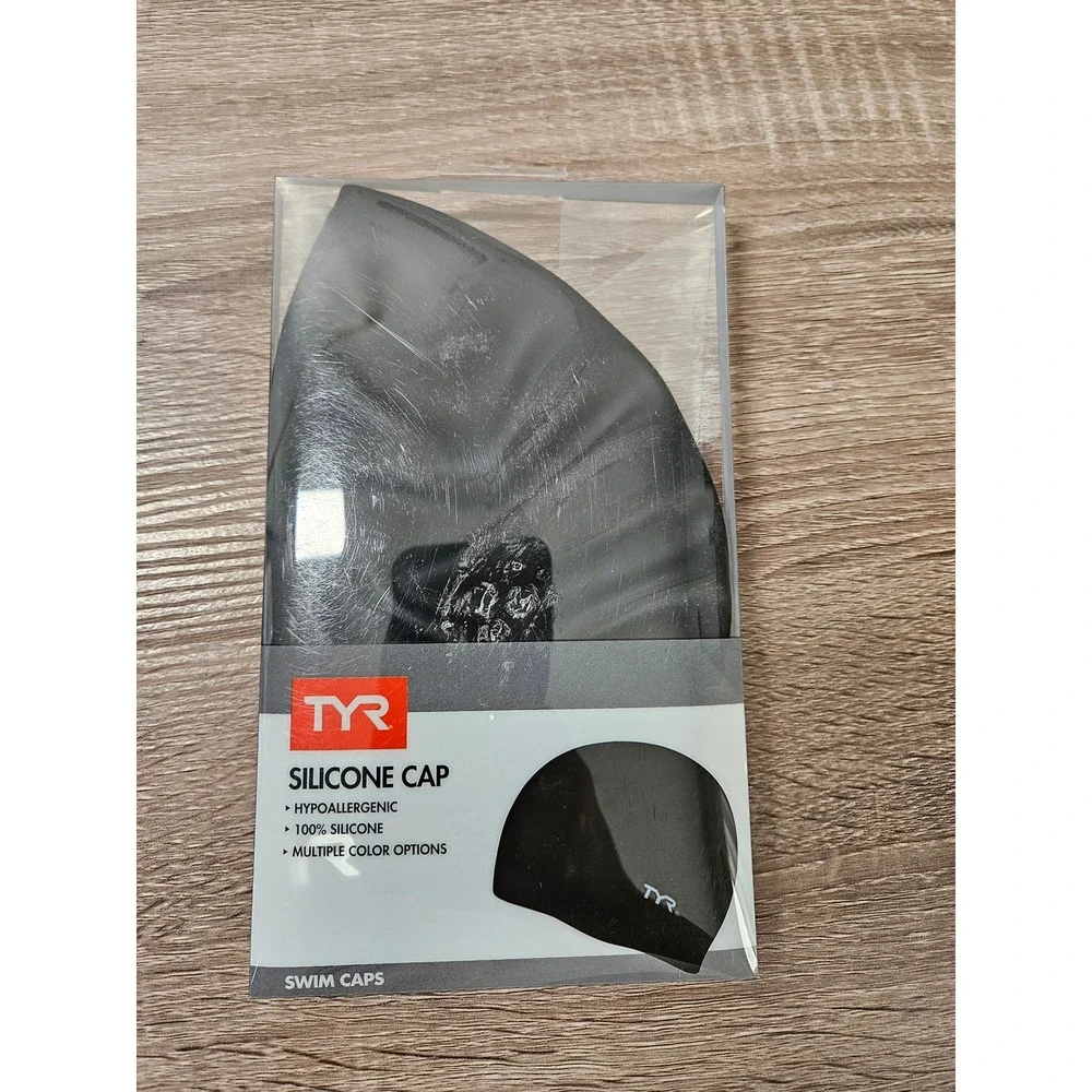 TYR Black Silicone Swim Cap Adult Wrinkle-Free Hypoallergenic LCS 001 Black